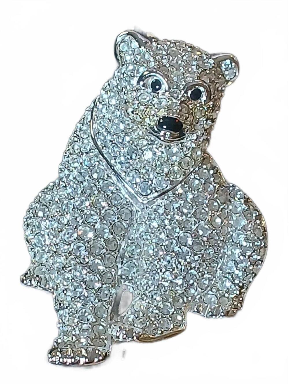 Vintage Swarovski Polar Bear Brooch 2.5"x1.5" Excellent Used Condition